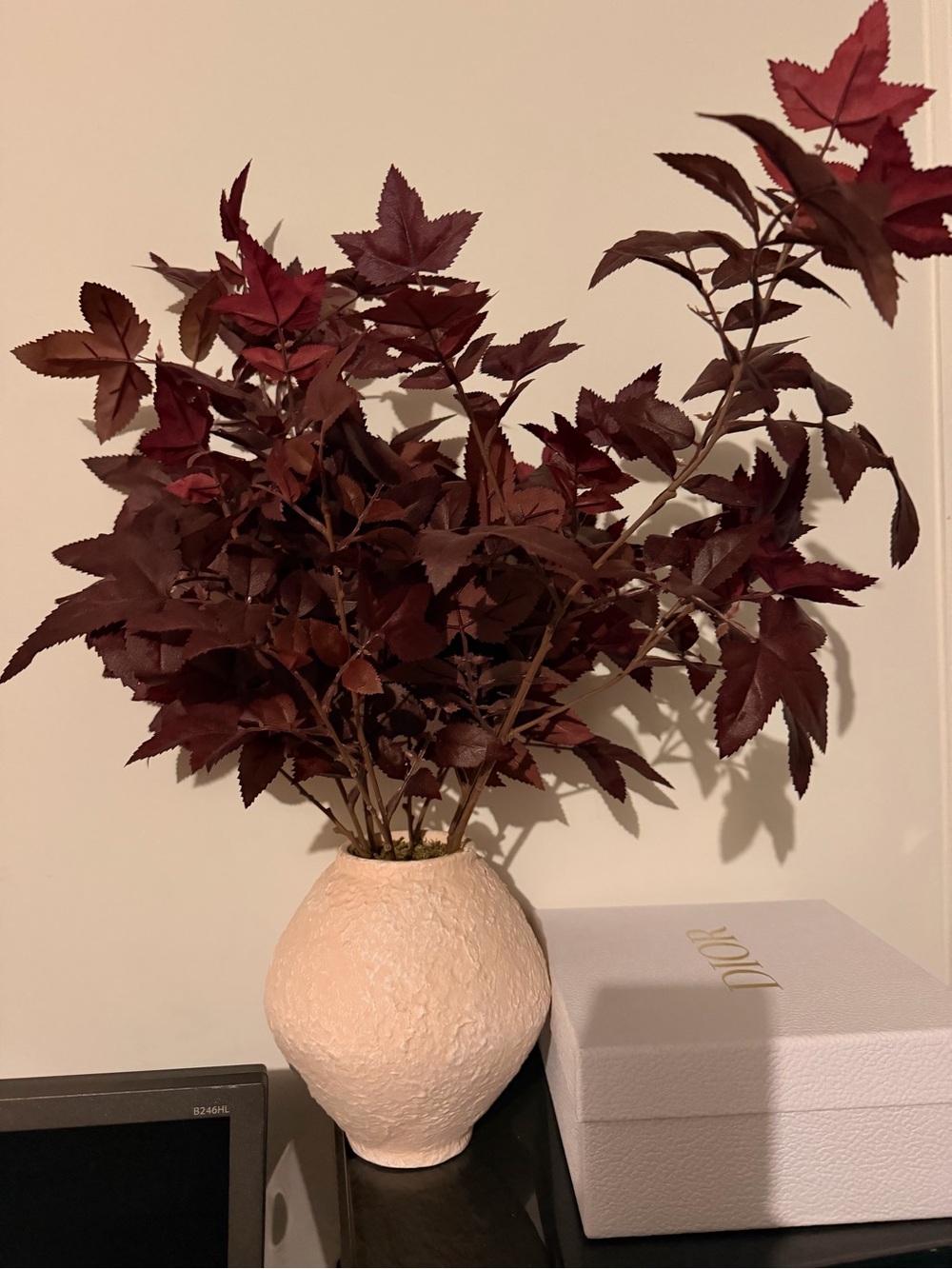 Target Burgundy Faux Leaf Arrangement in Cream Vase